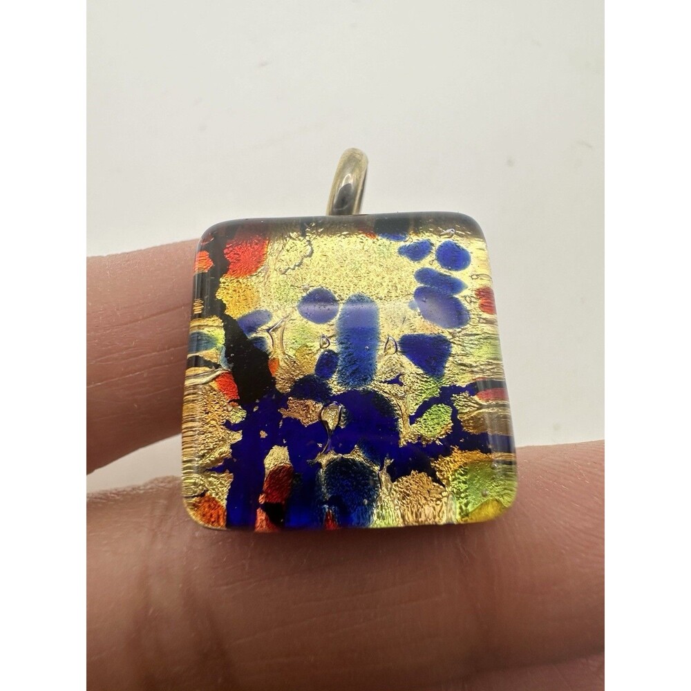 Murano Glass Venetian Reflections Rectangular Pendant - Blue Yellow